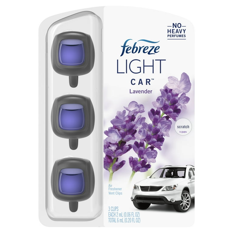 Febreze Car Air Freshener Light Odor-Eliminating Vent Clip, Lavender, 2-Ct.