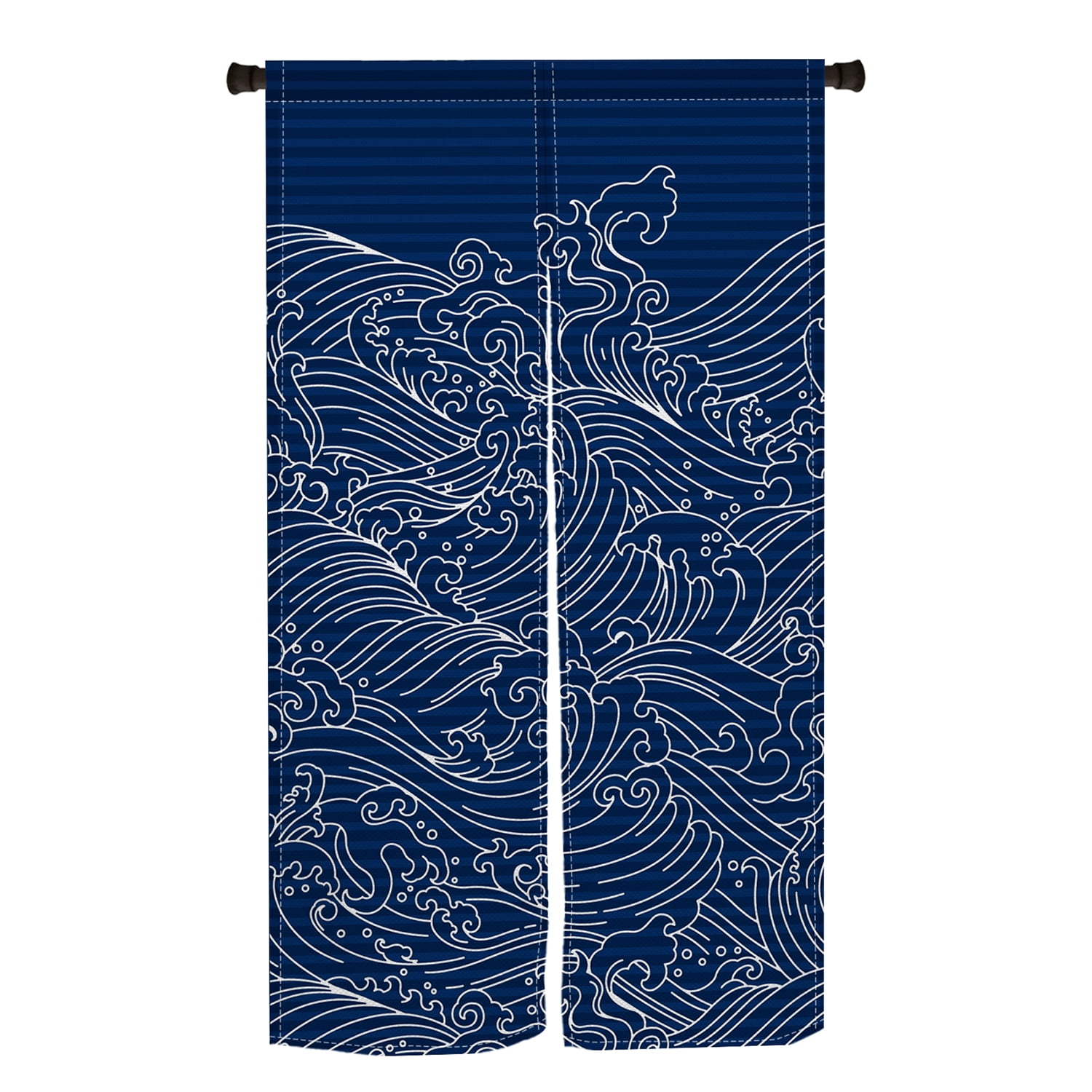 Noren Doorway Curtain Japanese Style Wave Printed Linen Window Treatment Door Tapestry for Home Decoration 33.5"x67",Navy Blue