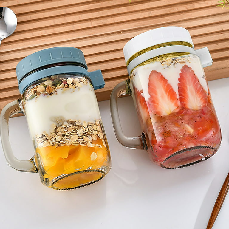 Overnight Oats Containers with Lids and Spoons - Mason Jars 16 Oz with Lids  - Glass Jar with Lid 6pack Yogurt Containers with Lids for Overnight Oats