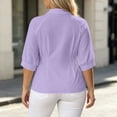 thumbnail image 4 of GERsome Womens Plus Size Button Down Shirts 3/4 Sleeve Collared V-Neck Trendy Pleated Tops Purple 2XL, 4 of 7