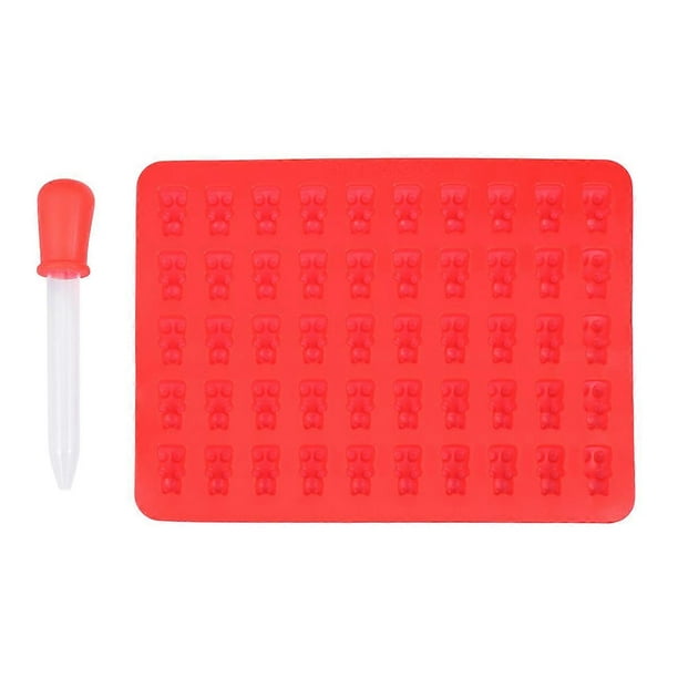 50 Holes Bear Mold Silicone Candy Mold Chocolate Mold Fun Gummy Mold with Dropper (Red)