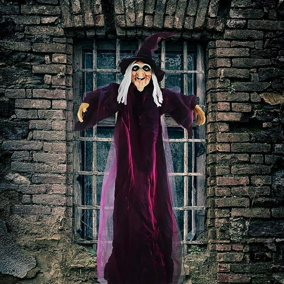 TUITOONM Life-Size 64" Hanging Witch Ghost Motion Activated Halloween Decoration with Glowing Red Eyes and Scary Sounds for Outdoor Indoor Spooky House