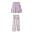 thumbnail image 4 of qILAKOG Womens Pajamas With Breast Pad Long Sleeve Sleepwear Tops and Capri Pants Pjs Print Pajama Sets Purple XL, 4 of 4