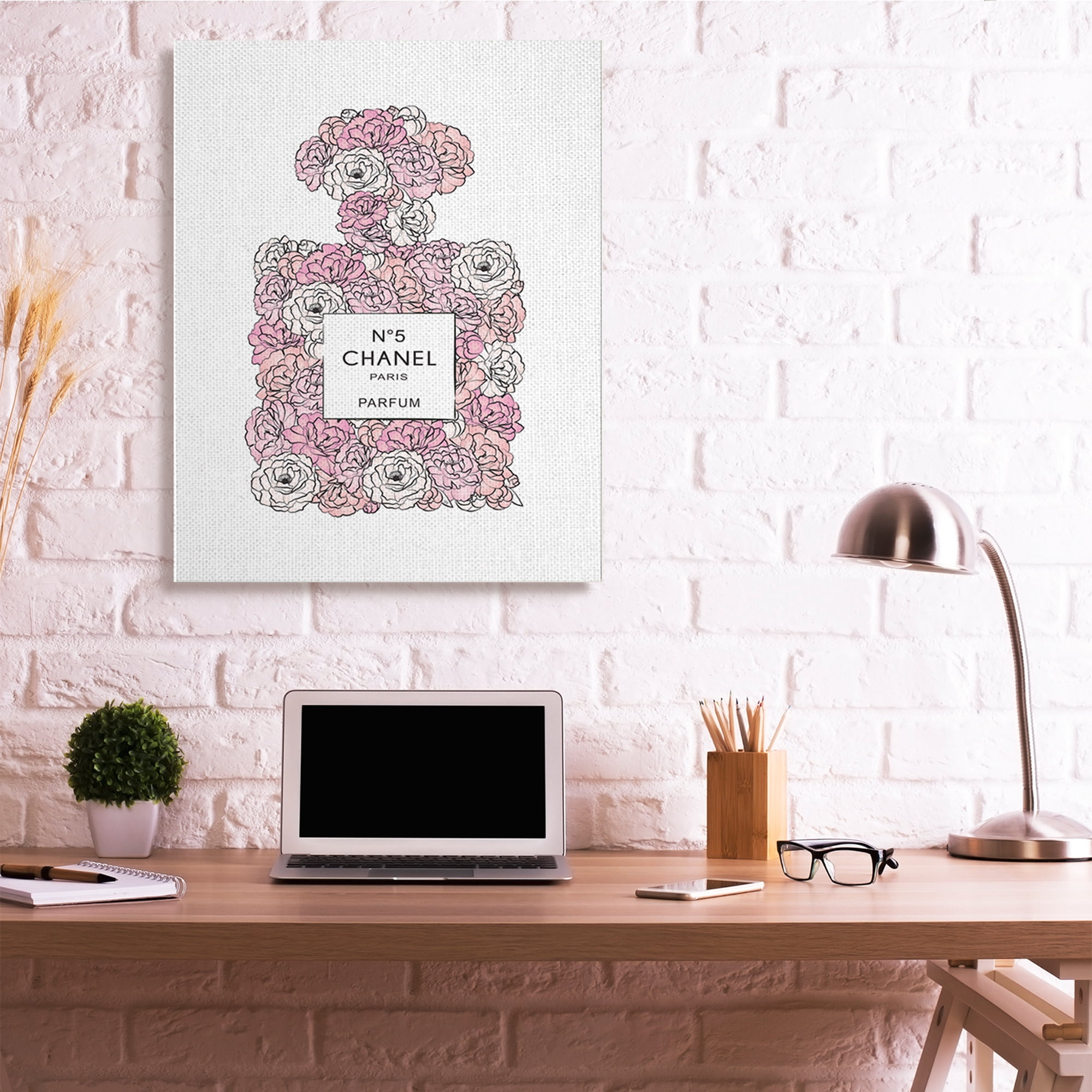 Stupell Industries Pink Rose Floral Perfume Bottle Designer Fashion Botanical & Floral Painting Gallery Wrapped Canvas Art Print Wall Art, 36 x 48