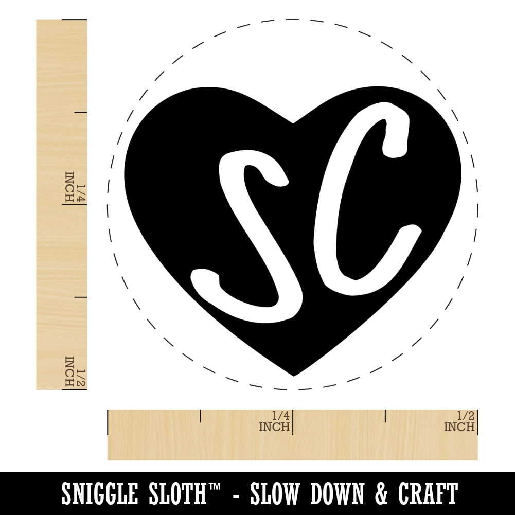 SC South Carolina State in Heart Self-Inking Rubber Stamp Ink Stamper - Brown Ink - Mini 1/2 Inch