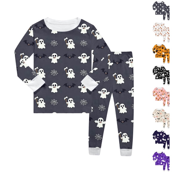 Halloween Pjs for Kids Long Sleeve Crewneck Graphic Soft Sleepwear Kids Loungewear Boys Pjs Size 2-9 Years