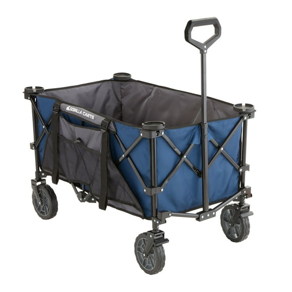 Gorilla Carts 7 Cu Ft Collapsible Outdoor Utility Wagon, Oversize Bed, Blue