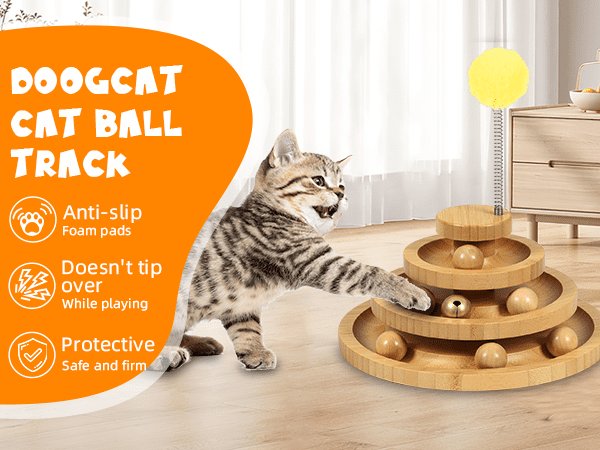 Cat Ball Track,Cat Ball Toy,Kitty Toys Roller,3-Level Cat Ball Tower with 9 Removable Balls,Interactive Cat Toy,Circle Track DIY Fun Toy for Kitten Mental Physical Exercise
