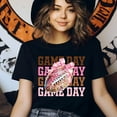 thumbnail image 3 of Pink Game Day Shirt | Sparkly Football Bow Graphic Tee for Women, Gold, Size XL, 3 of 6