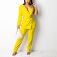 thumbnail image 3 of Scyoekwg Womens Suits Blazer and Pants Buckle Single Suit Long Sleeve Tops Suit Pants 2 Fashion Matching Outfits Casual Outfits Sets (Yellow,XXL), 3 of 7
