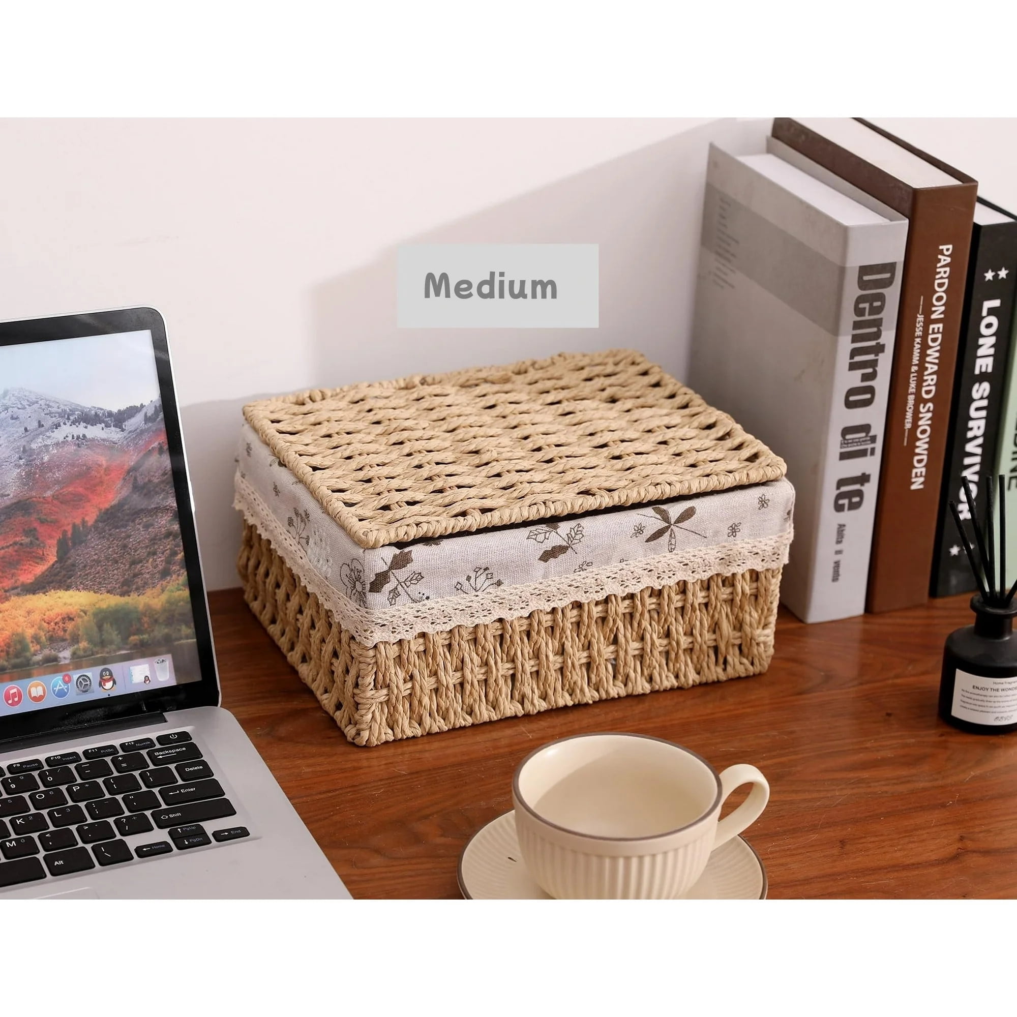 TEAFIRST Set of 3 Wicker Baskets for Storage, Organization Storage Bins with Lid for Bedroom