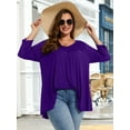 thumbnail image 4 of LARACE Women's Plus Size Tops 3/4 Length Sleeve Shirts Dressy Casual V Neck Tunic Blouse DarkPurple_3X, 4 of 6