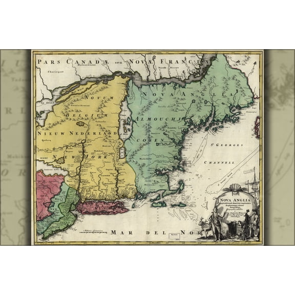 24"x36" Gallery Poster, map new jersey york massachusetts 1759 latin p2