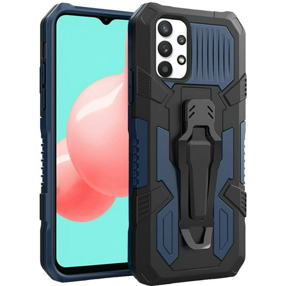 for Samsung Galaxy A32 5G Rugged Heavy Duty Dual Layers Hybrid Shockproof Protective Shell with Built in Metal Clip Holder & Kickstand Cover ,Xpm Phone Case [Blue]