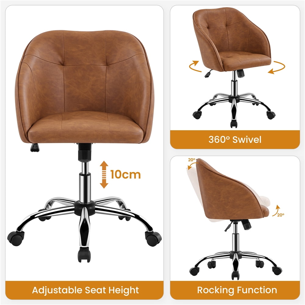 Yaheetech Modern Faux Leather Desk Chair for Home Office,Retro Brown
