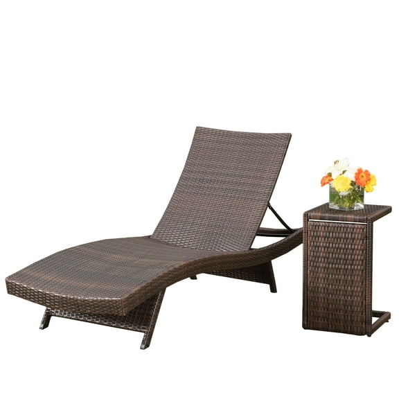 GDF Studio Olivia Outdoor Wicker 2 Piece Chaise Lounge and Side Table Set, Multibrown