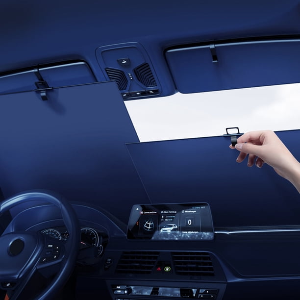 Parasol retráctil para parabrisas de coche. Gran protector solar que bloquea los rayos para mantener fresco el vehículo. Compatible con ventanas delanteras de varios modelos.