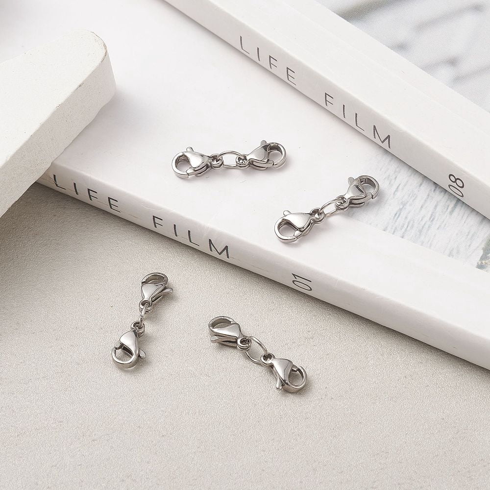 200pcs Non-Tarnish 304 Stainless Steel Double Lobster Claw Clasps 201 Stainless Steel Jump Ring Stainless Steel color 22mm