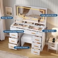 thumbnail image 4 of Vanity Desk with Mirror and Lights, Makeup Table with Glass Top & 8 Drawers, 3-Color LED Mirror, Power Outlets & USB, Hair Dryer Holder, Stool Included, Dressing Table Set for Bedroom, 4 of 7