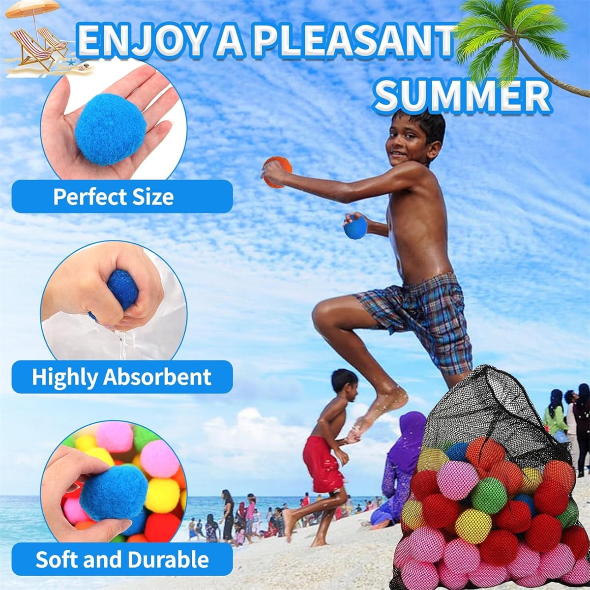 Cotton Water Balls, GIXUSIL 100 Pcs Reusable Soft Splash Water Balloons for Outdoor Yard Pool Beach Fun Game Summer Water Toys Present for Adult (Colour Mixture)