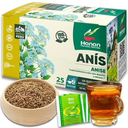 Anise Tea 25 Herbal Teabags Te de Anis Natural, Dried Anise Herbs Aniseed Plant and Leaves for Herbal Tea Digestive Supplement by Hanan