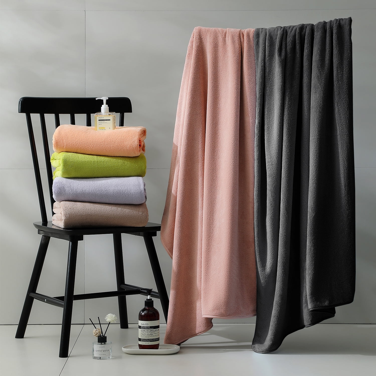 Beartech 8 Piece Bath Towels Set-2 Bath sheet,2 Hand Towel,4 Washcloths,Soft Lightweight Family Towel Highly Absorbent Microfiber Towel Quickly Dry & Less Lint Shower towel for Bathroom-Black