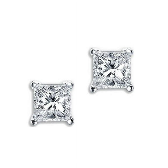 4MM Clear Square Princess Cut CZ 925 Sterling Silver 0.5 tcw Basket Setting Cubic Zirconia Nickel Free Stud Earrings