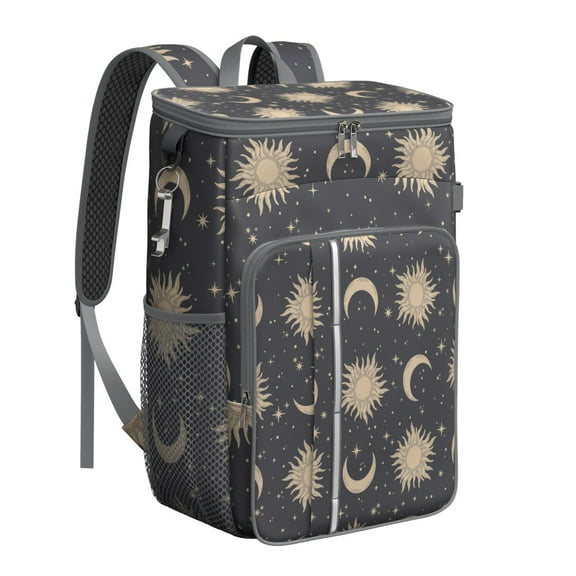 Gothic Mystic Celestial Backpack Cooler – Leakproof Insulated Cooler Bag with Starry Sky and Sun Print for Road Trips & Office
