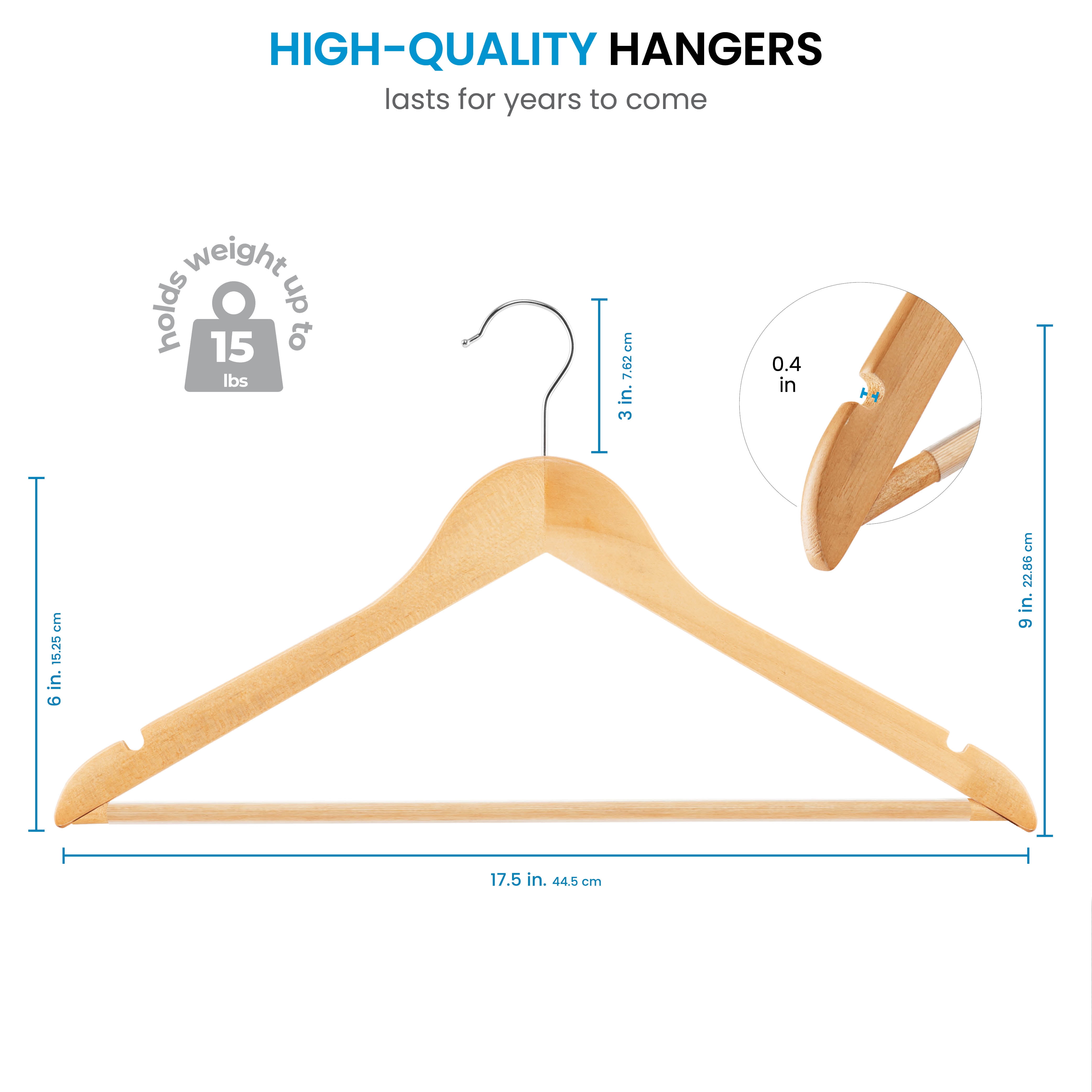 HOUSE DAY High-Grade Suit Hangers, Wide Shoulder Wooden Hangers with Non  Slip Pants Bar, Smooth Finish 360° Swivel Hook Solid Wood Coat Hangers for