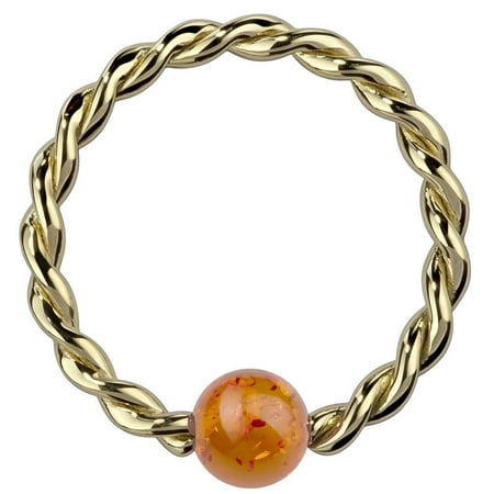 Twisted Captive Bead Ring - Baltic Amber 14K Yellow Gold Twisted Captive Bead Ring