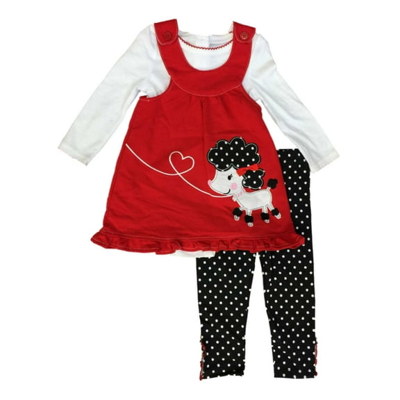 Infant & Toddler Girls Poodle Baby Outfit Red Jumper Top & Polka Dot Pants 24m