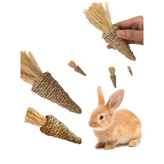 2Pcs Handmade Woven Carrot Chew Toy for Rabbits Hamsters Guinea Pigs Cats as Teeth Grinding Entertainment Toy 10cm