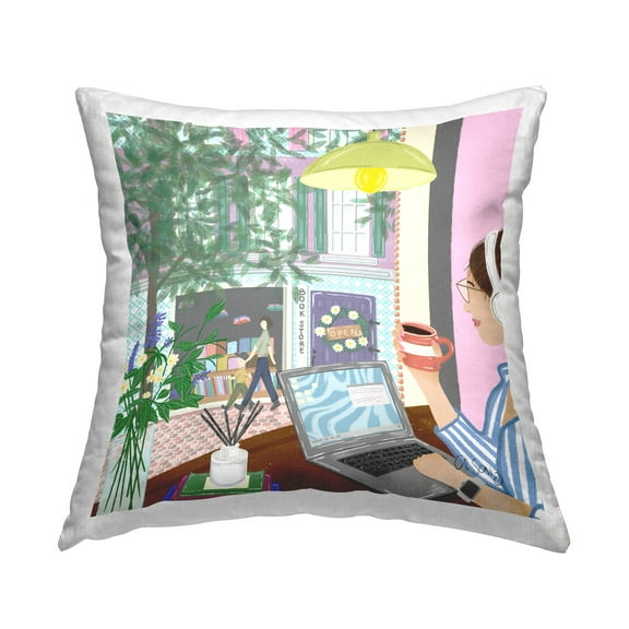 Stupell Industries Woman Working at Desk Decorative Printed Throw Pillow Design by Ale Saiz Studio
