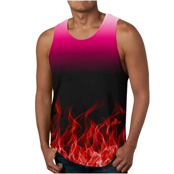 EGNMCR Tank Tops Men Men Casual Fashion Gradation Printing Pullover Round Neck Sports Tank Tops
