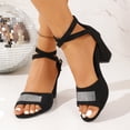 thumbnail image 4 of Dakaela Womens Rhinestones Kittens Heels Ankle Strap Chunky Heeled Sandals Comfortable Open Round Toe Wedding Dress Pumps Shoes Size 6-10 Black, 4 of 9