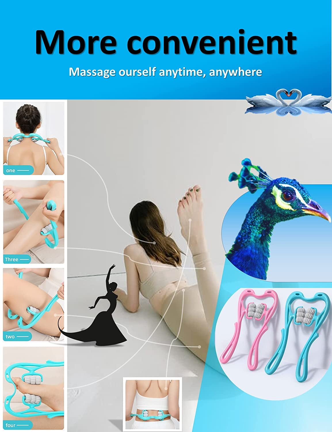 DEFNES® Neck Massager, Roller Massager for Pain Relief Deep Tissue Handheld  Shoulder Massager Tool with 6 Ball Massage Points for Leg Waist Neck and