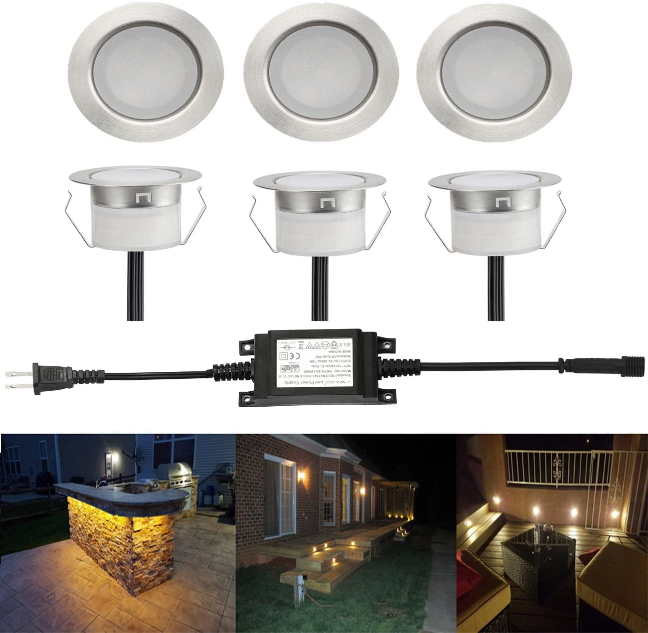 FVTLED Low Voltage LED Deck Light Kit Super Mini Stainless Steel Waterproof IP67 Recessed Wood Decking Yard Garden Patio Stairs Landscape 20pcs, Warm White