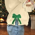 thumbnail image 2 of Wang6 Womens Whtie Graphic Sweatshirts Trendy Crew Neck Long Sleeve"Merry Christmas"Pullovers Casual Side Slit Hem Bow Tshirts Tops X_Beige XXL, 2 of 6