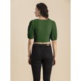 thumbnail image 3 of Moomaya Womens Solid Crop Top, V Neck Puff Sleeves Casual Summer Blouse, 3 of 8