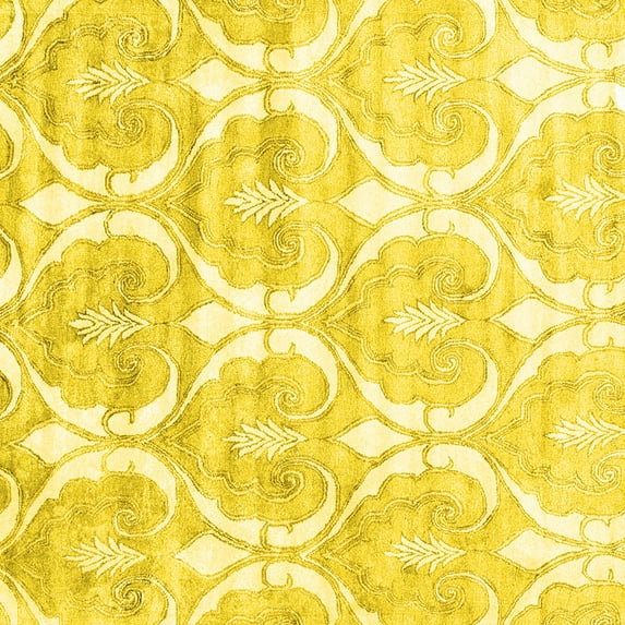 Ahgly Company Machine Washable Indoor Square Abstract Yellow Contemporary Area Rugs, 4' Square