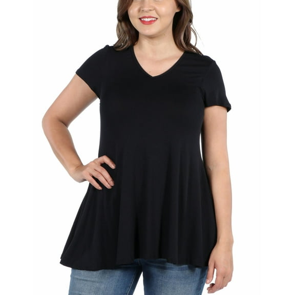 24/7 Comfort Apparel Women's Plus Size Short Sleeve V Neck Tunic T Shirt