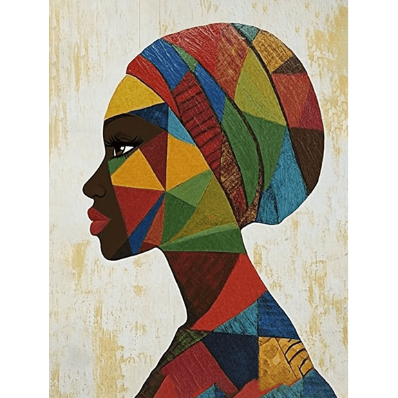 Geometric African Woman Wall Art Canvas Painting，Suitable for Living Room， Bedroom， Office， Dining Room， and Hallway Decoration.