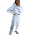 thumbnail image 2 of qolati Women's 2023 Fall Tow Piece Outfit Long Sleeve Oversized Cropped Hoodie Sweatshirts with Elastic Waist Long Pants Tracksuit Casual Sweatsuits Jogger Set, 2 of 5