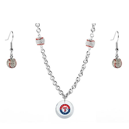 Texas Rangers Crystals from Swarovski Baseball Necklace & Earrings