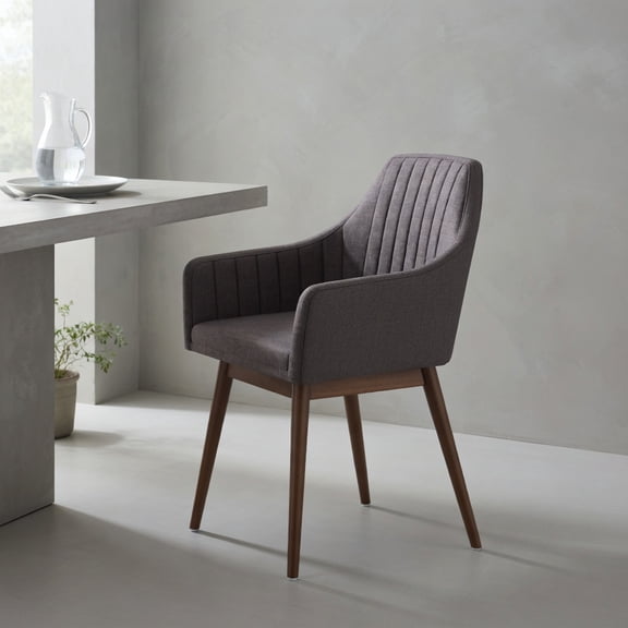 2-Pack Modern Upholstered Dining Chairs – Gray & Walnut Accent Chairs with Padded Seat, Ergonomic Backrest, Rubber Wood Legs – for Dining Room, Kitchen & Living Room