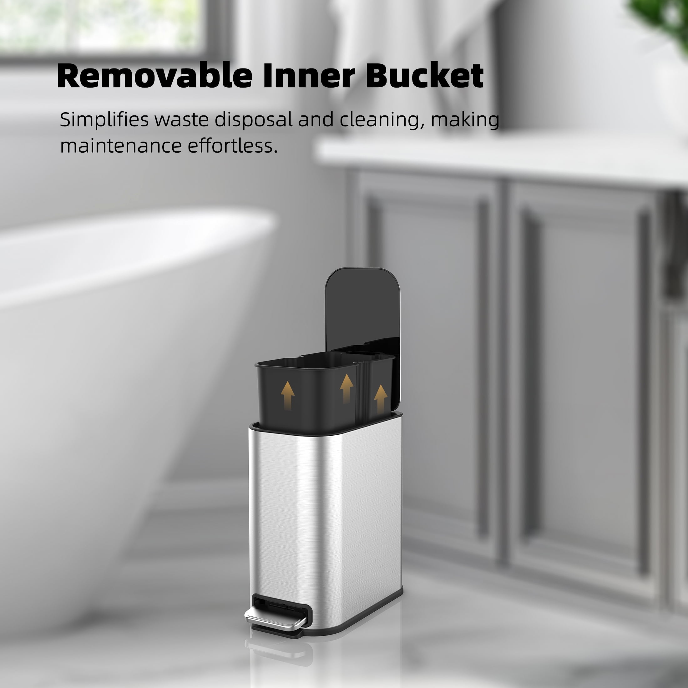 BinMax Step on Bathroom Garbage Can 1.3 Gal Fingerprint Resistant Stainless Steel Trash Bin with Lid