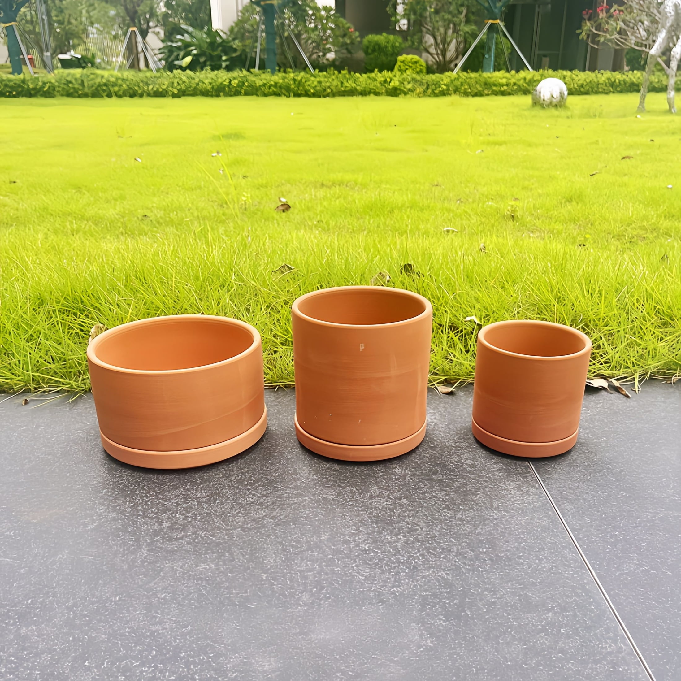 Terracotta Cylinder Pots for Plants, 3.7 Inch 4.7 Inch 5.9 Inch, Succulent Planter Pot with Drainage and Saucer.