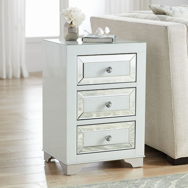 Studio 55d Modern Wood Accent Side End Table 17 X 13 1 2 With Drawer White Mirrored Tabletop Living Room Bedroom Entryway House Com Studio 55d Modern Wood Accent Side End, Mirror Night Table Canada