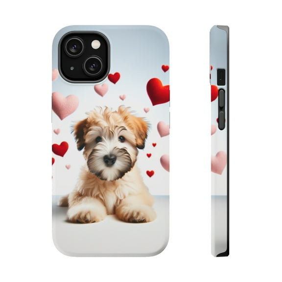 DistinctInk Tough Case for Apple iPhone 14 (6.1" Screen), Compatible with MagSafe Charging - Valentine's Day Soft Coated Wheaten Terrier Puppy