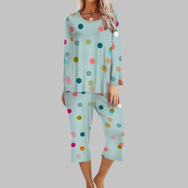 Puntoco Conjunto de pijama cómodo de dos piezas con cuello redondo y manga larga para mujer, conjunto deportivo, 2 piezas Puntoco Puntoco-4794
